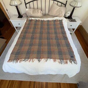 Vintage Pendleton Wool Plaid Throw Blanket with Fringe – Blue & Rust Check